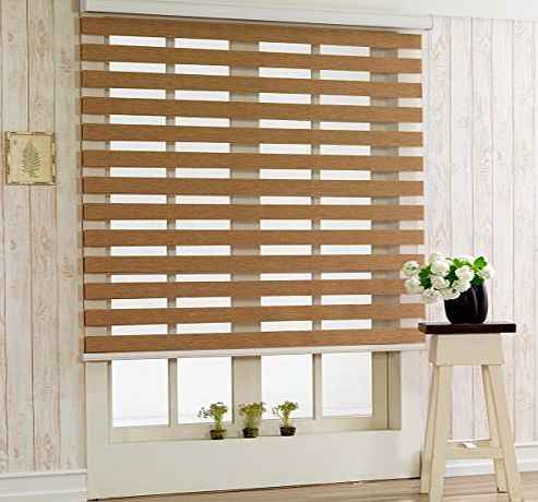 Foiresoft Custom Cut to Size , [Winsharp Woodlook 150 , Walnut , W 80 x H 90 (Cm)] Horizontal Window Shade Blind Zebra Dual Roller Blinds amp; Treatments , Maximum 240 Cm Wide by 240 Cm Long